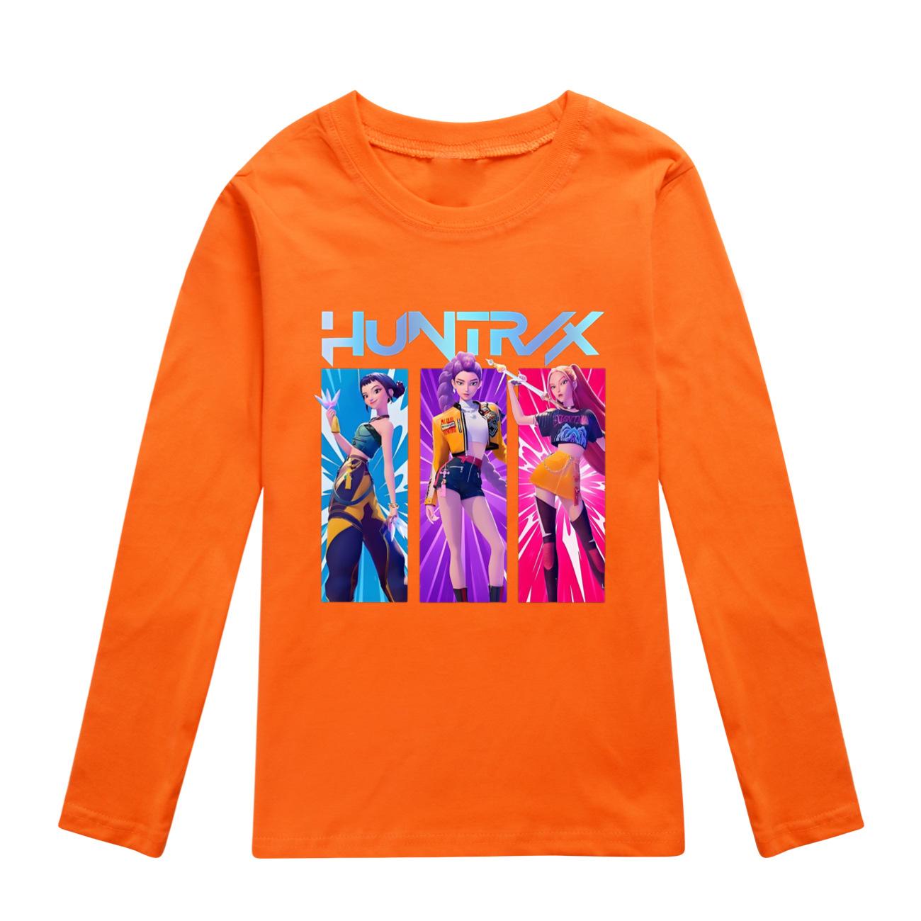 K Pop Dämonenjäger Langarm T-Shirts Rumi Mira Zoey Herbst Kinderbekleidung Niedliche Drucktops Geschenk Kinder Jungen und Mädchen Kinder Unisex T-Shirts 120 orange