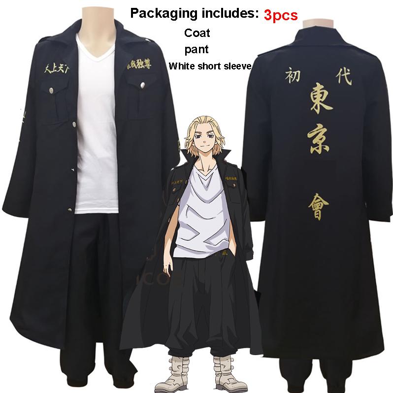 Anime Tokyo Avengers Ryuguji Kente Cosplay Kostüme Manjiro Jacke Mantel Top Hose Schwarze Teamuniform Uniform Anzug Halloween-Outfits für Erwachsene M
