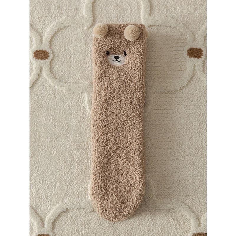 Damen Socken Winter Niedlicher Bär Korallenfleece Flauschige Socken Weiblich Herbst Fröhliche Lustige Socken Für Mädchen Warm Winter Weiblich Zuhause khaki