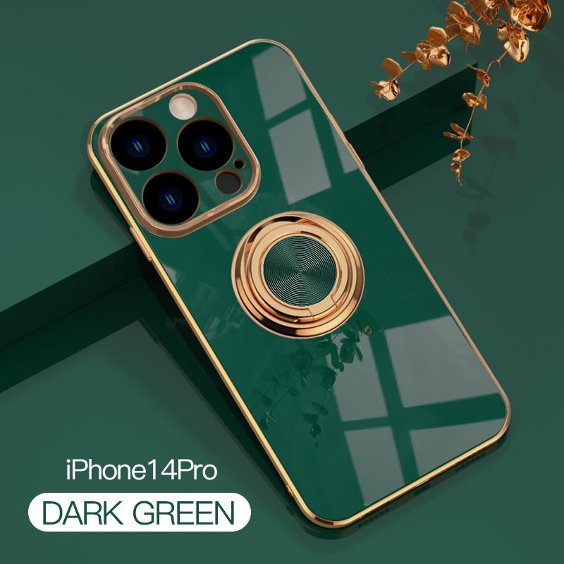 Luxuriöse Metall-TPU-Ringhülle für iPhone Soft Cover für iPhone 16 15 14 Pro Max 13 12 Pro MAX 11 Pro MAX X XR XS 8 7 Plus iPhone 11 dunkelgrüne