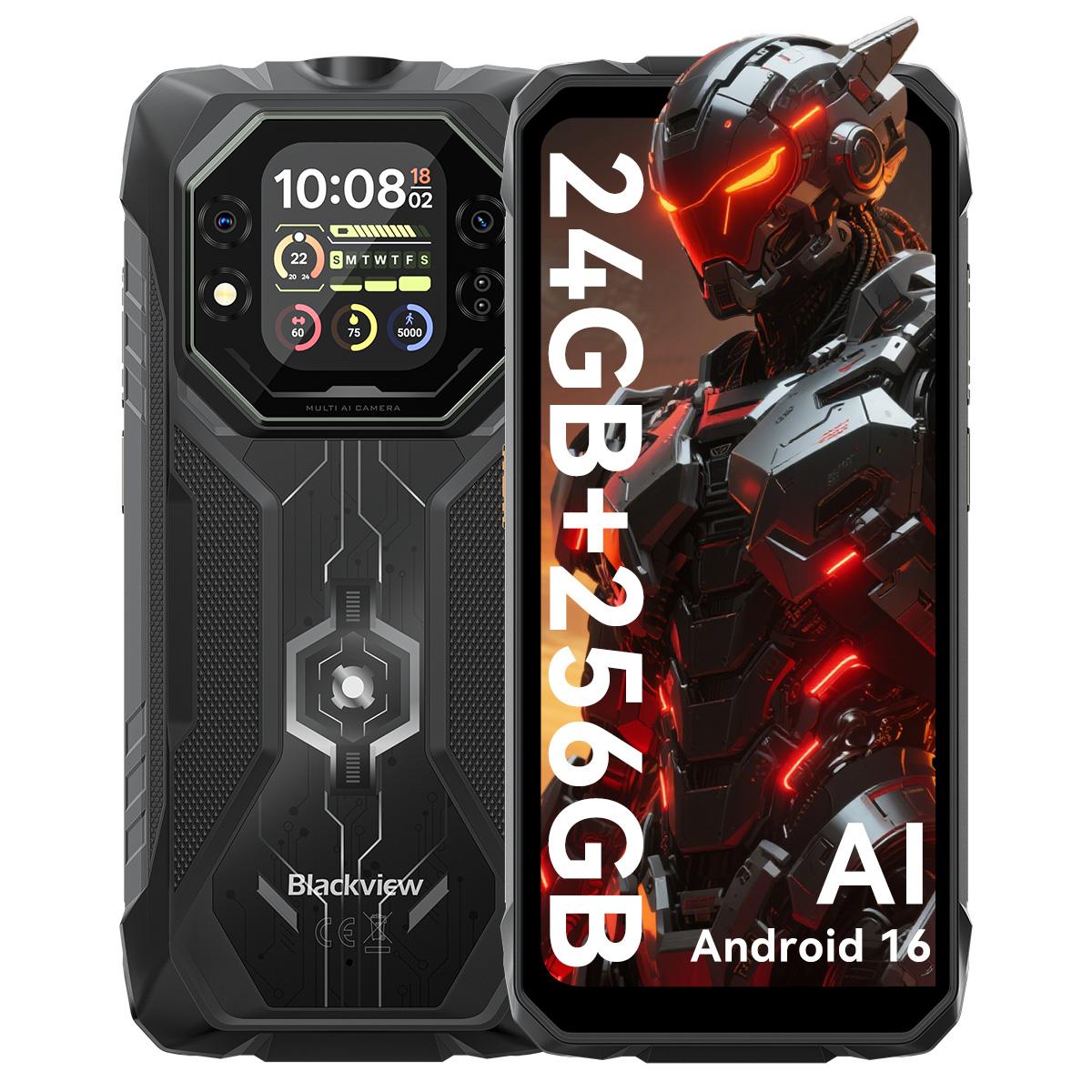 Blackview ROCK 1 Robustes Dual-Screen 6.56'+2.01' Ai Smartphone 15000mAh Akku, 24GB RAM 256GB ROM, Helio G81, 180Hz, IP69K/IP68 Wasserdicht Only cell phone schwarz