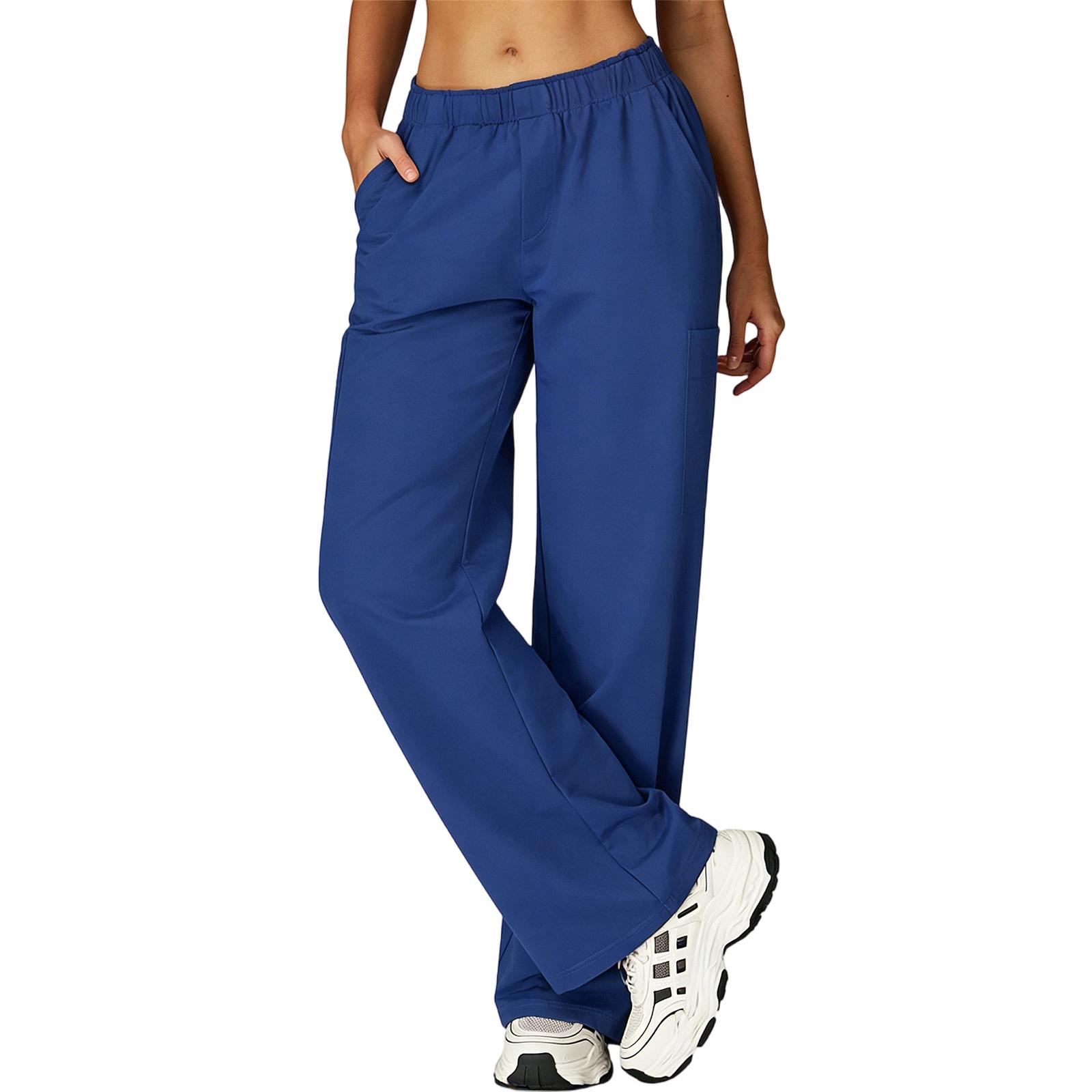 Damen Locker Sitzende Arbeits Hose Mehrere Taschen Medizinische Uniform Hose Bequeme Krankenschwester Pfleger Hose für Arbeitsplatz L blau
