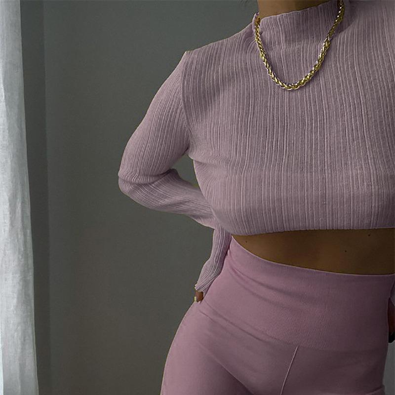 Herbst Elegant Durchsichtig Langarm Mock Neck Damen Tops Mode Streetwear Sexy T-Shirts T-Shirts Schlanke Kleidung L rosa