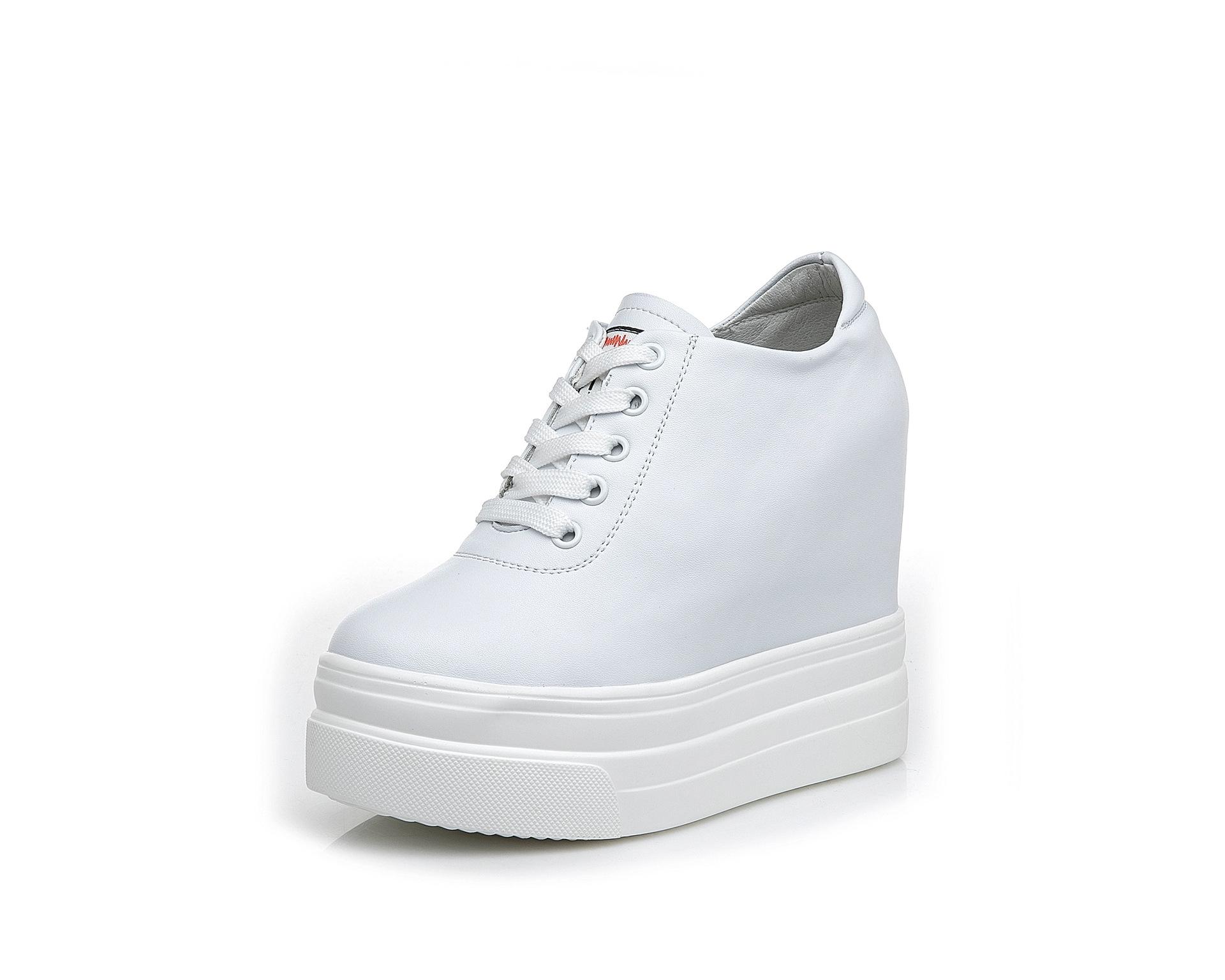 Mode Echtes Leder Erhöhte Damenschuhe 11cm Mode Klassische Freizeitschuhe Original Koreanische Version Absätze Herbst Sneakers Damen 36 weiß