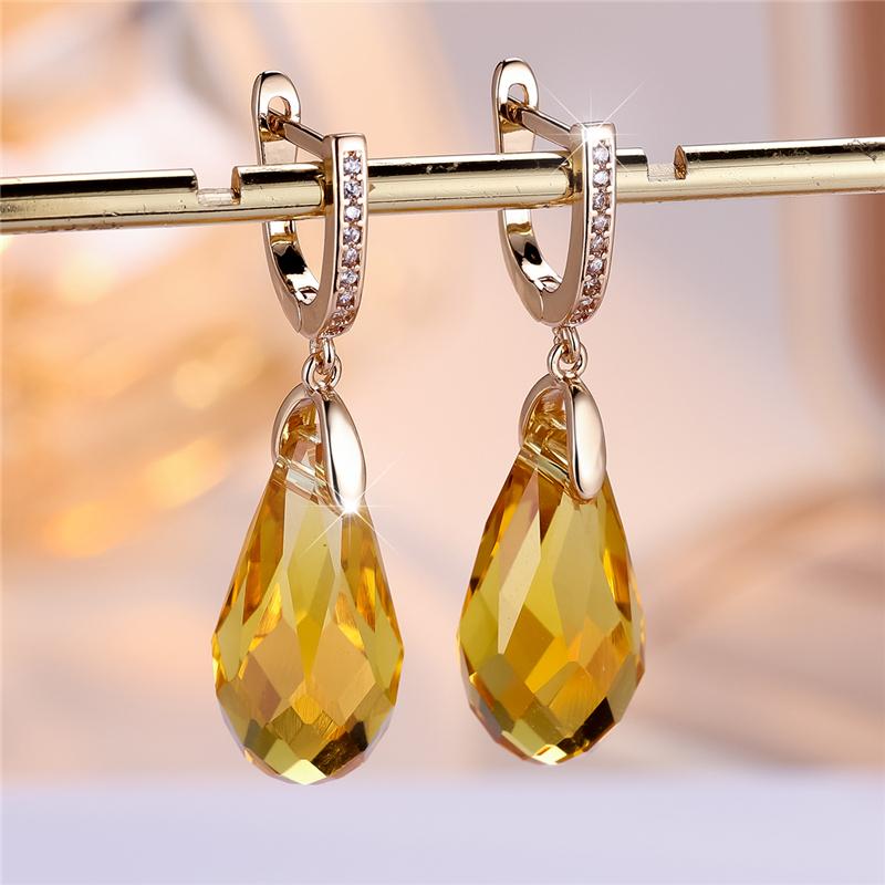 Vintage Böhmen Aqua Blau Grün Gelb Lila Kristall Tropfen Ohrringe für Frauen Luxus Gold Farbe Hochzeit Partei Schmuck Geschenke gelb/gold