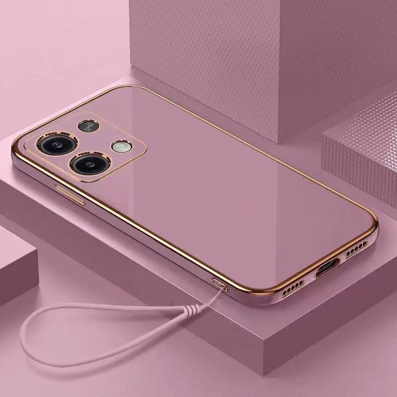 Für Xiaomi Redmi Note 13 Hülle Redmi Note 13 Pro Plus Cover Note 13 PRO + Luxuriöse quadratische Beschichtung Handyhülle Stoßfeste Rückseite Redmi Note 13 Pro 4G&Case & Strap licht lila