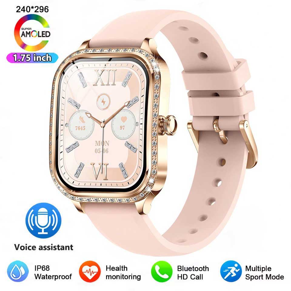 2025 Neue GPS Track Smartwatch Damen 466*466 HD Bildschirm Herzfrequenz Blutdruck BT Anruf Smartwatches Frauen Für Android IOS silicon rosa