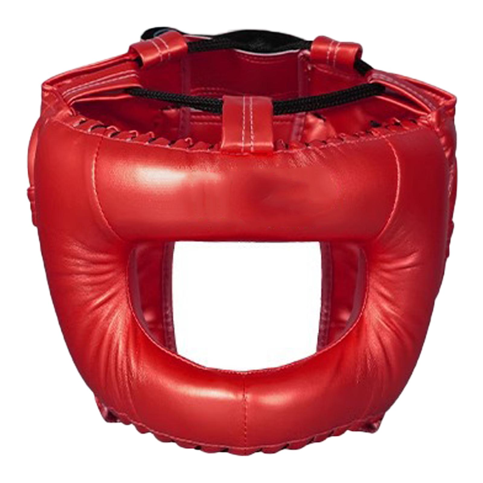 Vollgesichts-Kickbox-Helme PU-Leder Trainings-Sparring Kopfschutz Helme Kampfsport Kopfschutz Protector Langlebig L rot