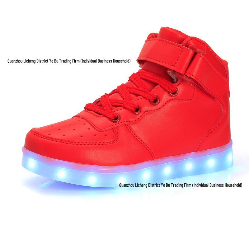 Leuchtende USB-Lade High-Top Skateboard-Schuhe: Modische Größen für Eltern-Kind, Paare und Herren 39 rot