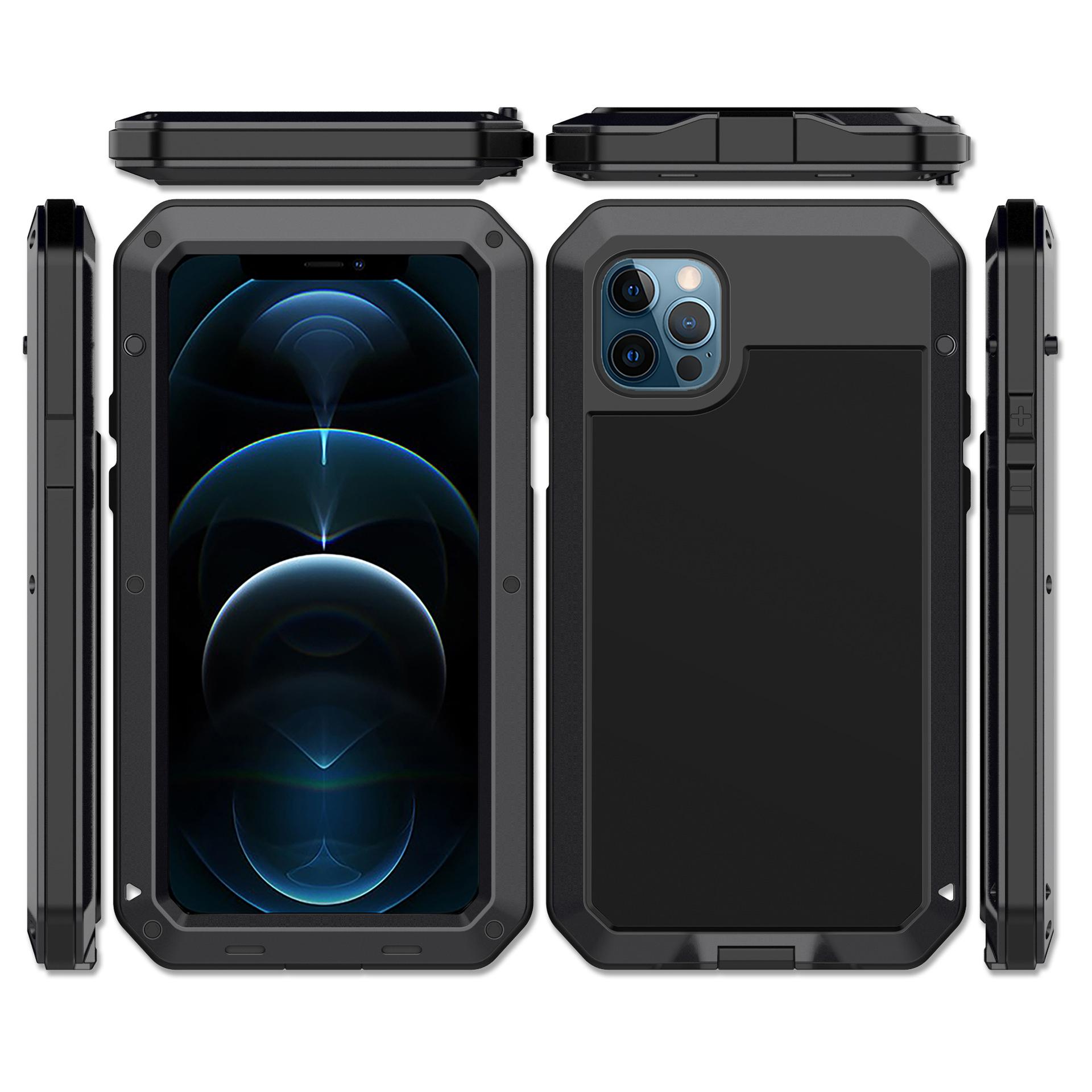 Armor Heavy Duty Schutzhülle für IPhone 16 15 Pro Max 7 8 Plus XR X Xs 11 12 13 Pro Max 14 Plus SE 360 Metall Tank Outdoor Stoßfeste Abdeckung iPhone 7 Plus schwarz