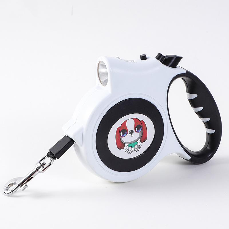 Hundeleine mit Taschenlampe, ausziehbare Leine für kleine und mittelgroße Hunde weiß