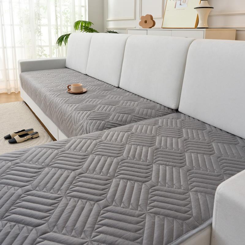 Gestreifte Samt Sofamatte Handtuch L-Form Haustiere Kinder Sofakissen Haustiere Kinder Einfarbig Rutschfester Sofabezug Heim Funda Sofa 90x160cm dunkelgrau