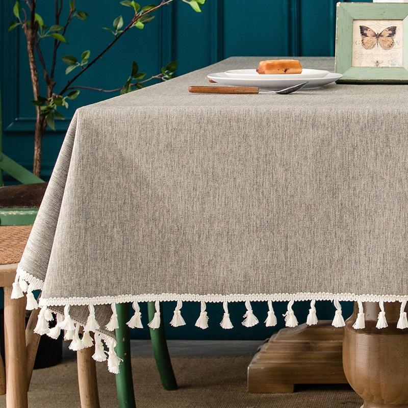 Einfache Tischdecke mit Quaste, pastorale Tischdecke aus Baumwollleinen, wasser- und ölbeständig, einfarbig, Schreibtischdecke, Handtuch, Geschirrtuch, Tischhülle 110*160cm