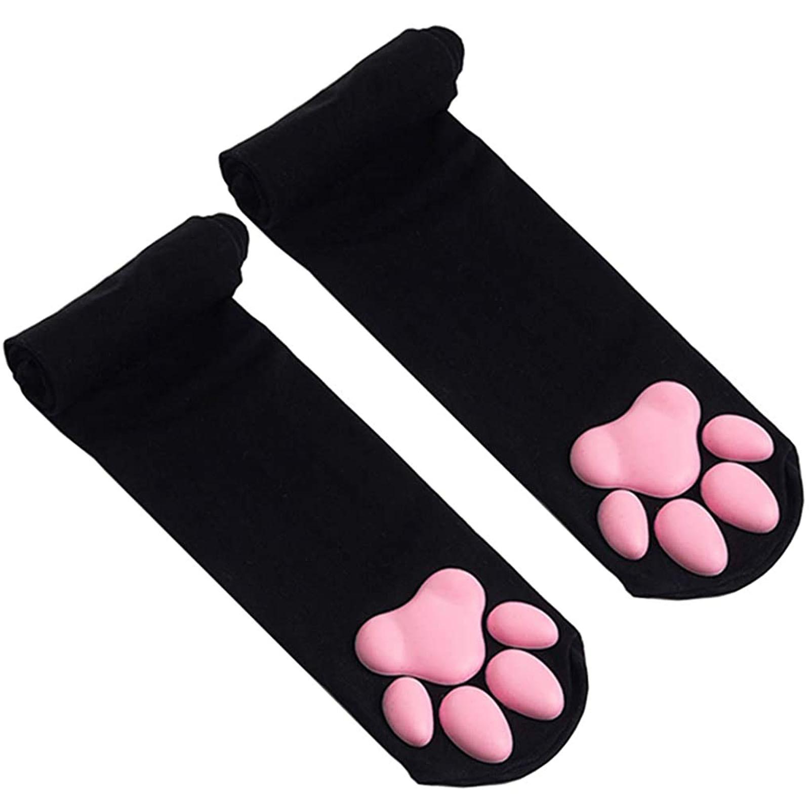 BEA Oberschenkelhohe Socken Rosa Oberschenkelhohe Socken Niedliche Katzenpfoten-Pad-Socken schwarz