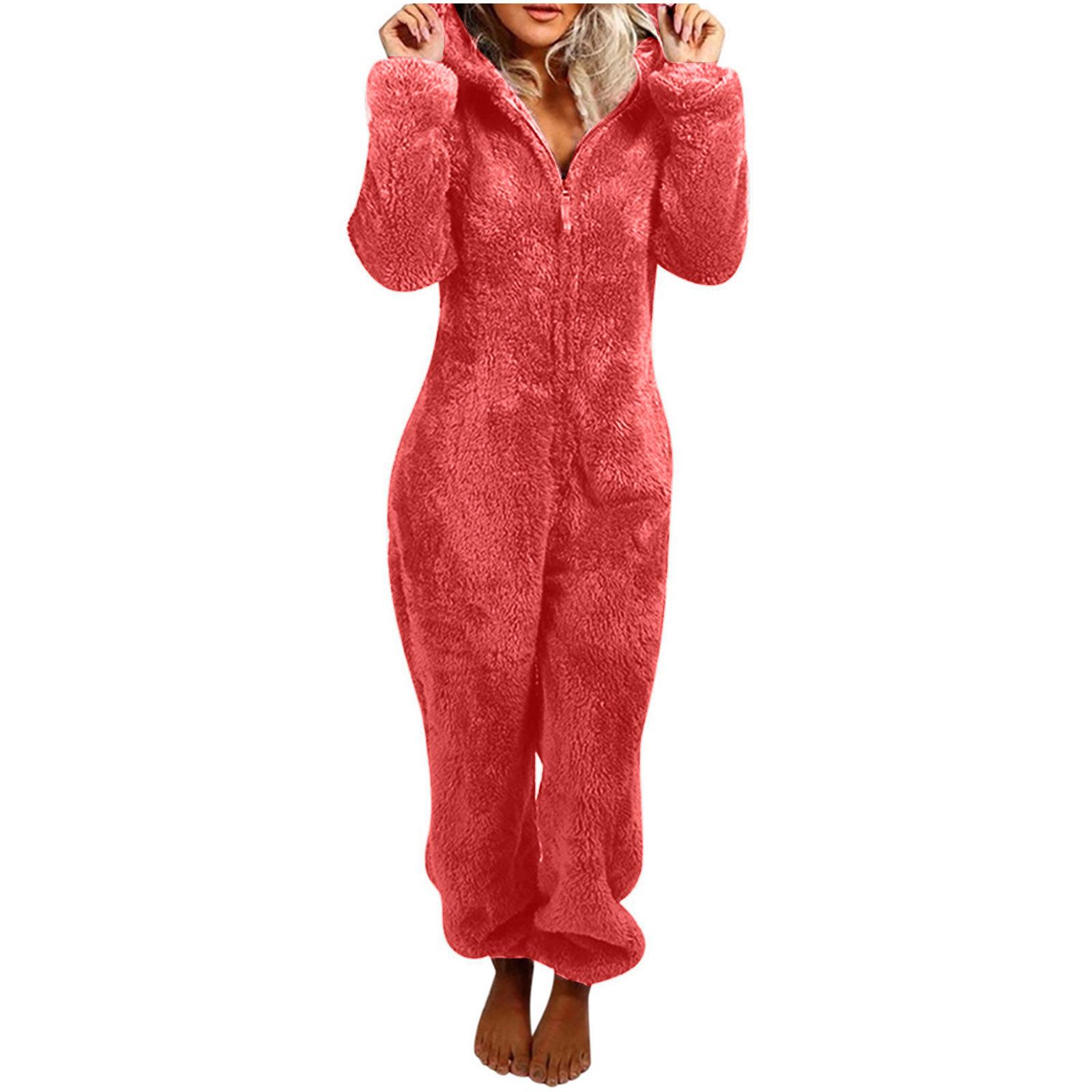 Modischer Onesies-Schlafanzug aus Fleece, Nachtwäsche, Overall, Übergröße, Kapuzen-Set, Schlafanzug für Damen und Erwachsene, für den Winter, warmer Pyjama für Damen XXL