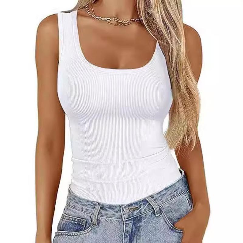 YYFS Damenmode Casual Sommer Frühling Einfarbig Druck Ärmellos U-Ausschnitt Blusen & Hemden M weiß