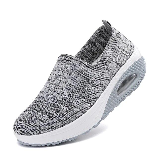 Damen Wanderschuhe Air Kissen Rutschfeste Orthopädische Schuhe Damen Plateau Pantoletten Atmungsaktive Keilabsatz Damen Sneakers 35 licht grau