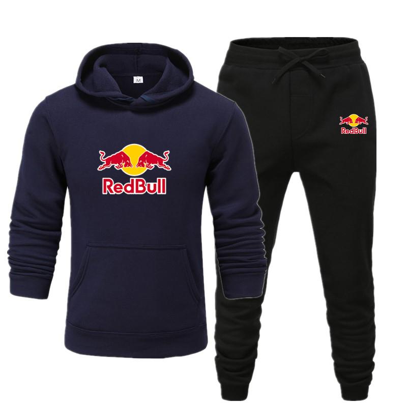 Red Bull Herren/Damen Sportbekleidungssets Frühling Herbst Marke Kapuzenpullover Freizeit Trainingsanzug Herren 2-teilig Kapuzenpullover + Hose Herren Kleidung M navy blau