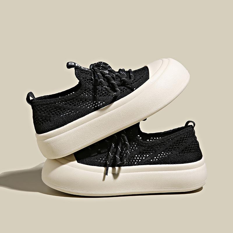 Sommer Neue Runde Spitze Kleine Weiße Schuhe Student Lässig Muffin Schuhe Hohle Atmungsaktive Lässige Schuhe mit Großer Spitze 39 schwarz