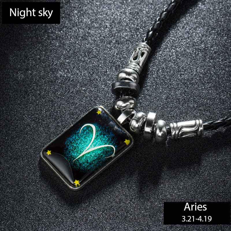 Sternzeichen-Halskette für Männer, männliche Halskette, coole Leder-Halskette, Sternbild, Valentinstag, Geburtstagsgeschenk Aries