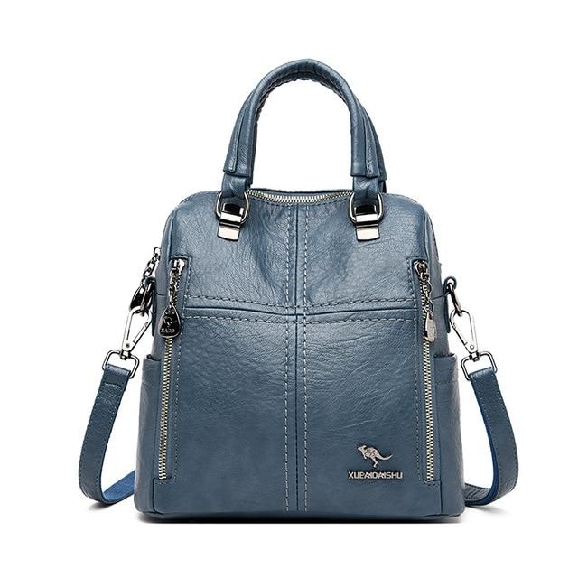Neuer, hochwertiger Lederrucksack für Damen, Schultertaschen, Multifunktions-Reiserucksack, Schultaschen für Mädchen blau