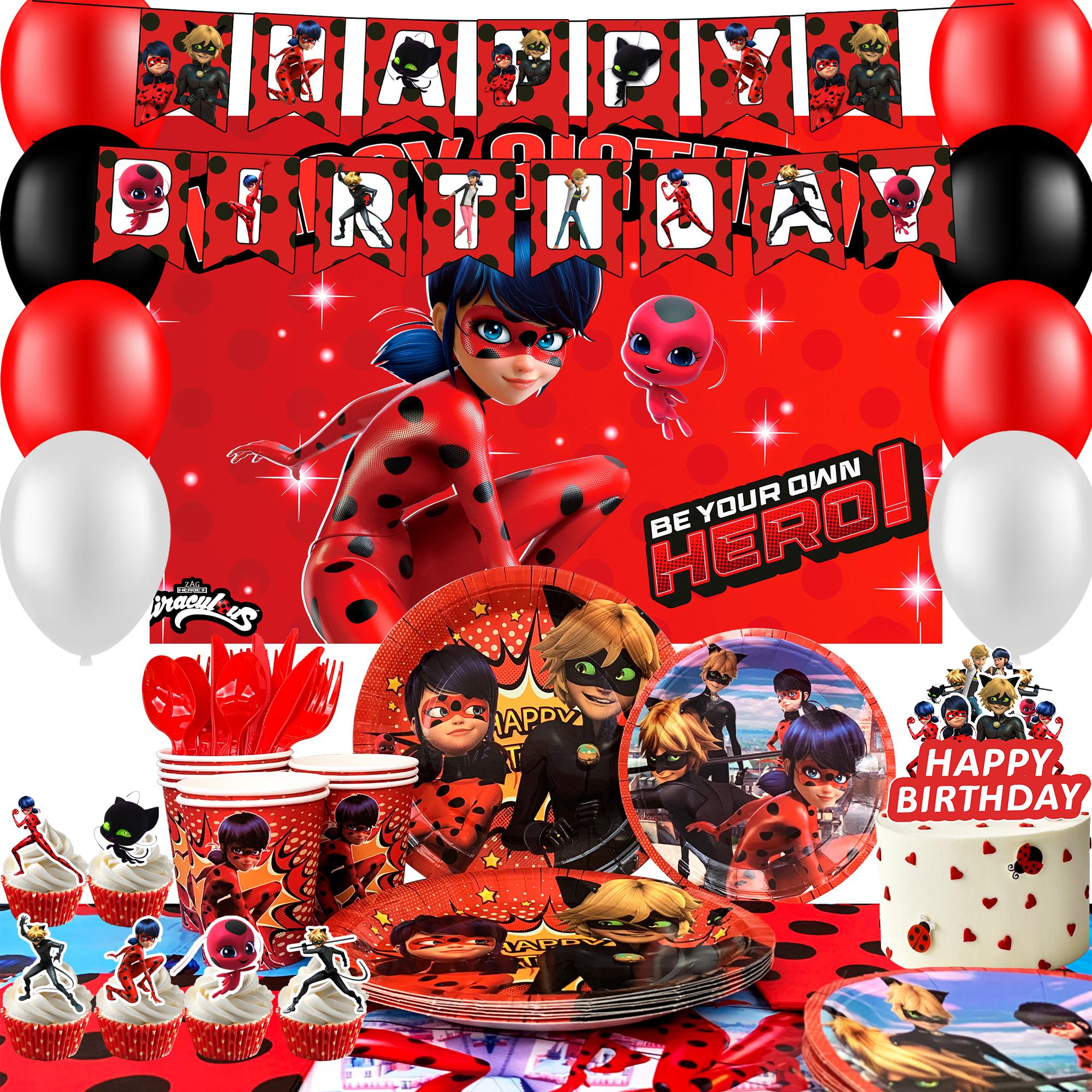 98 Teile Cartoon Geburtstagsparty Zubehör, Cartoon Geburtstag Dekorationen & Geschirr Set - Teller Tischdecke Banner etc Cartoon Party Zubehör rot
