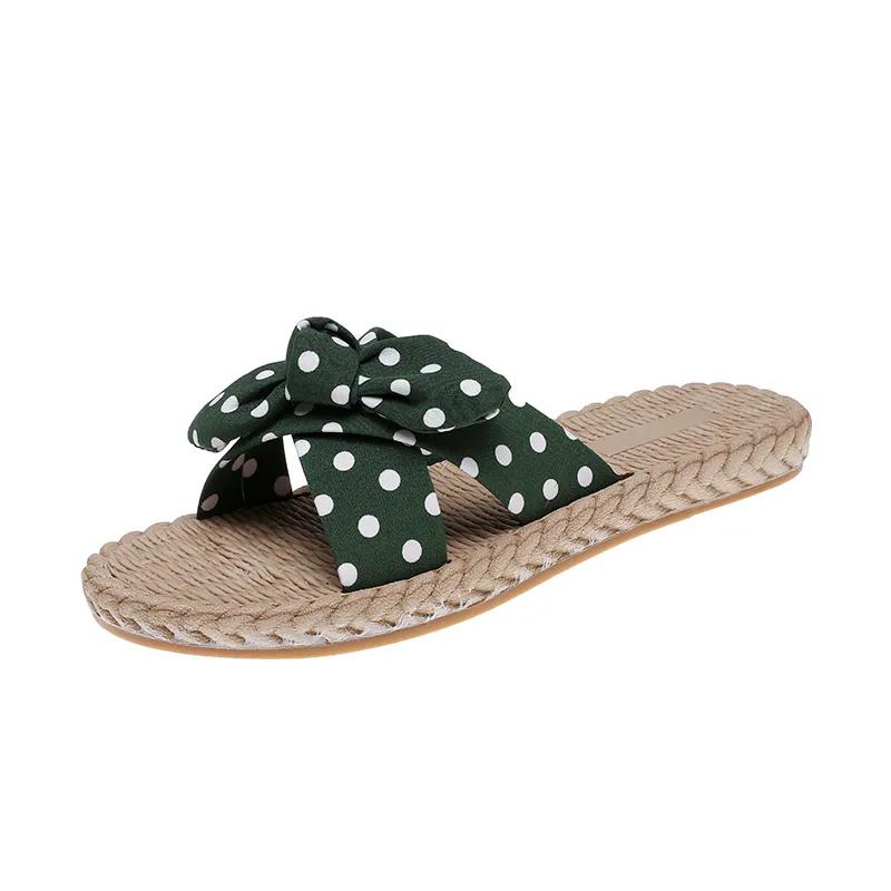 Hausschuhe Frauen tragen koreanische Home Bad Hausschuhe Sommer Sandalen Hausschuhe modische Welle Punkt flache Strandschuhe 36 grün
