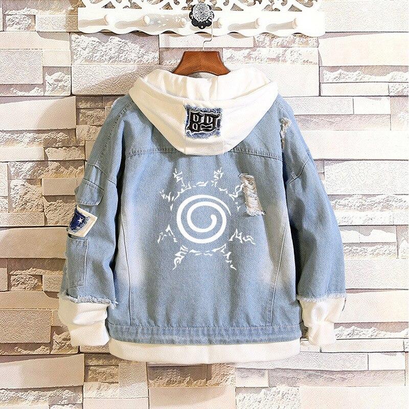 Cosroad Naruto Jeansjacke Uchiha Sasuke Cosplay Frühling Herbst Jeans Kapuzenpullover Herren Damen Kostüme Outwear Mäntel XXXL gray