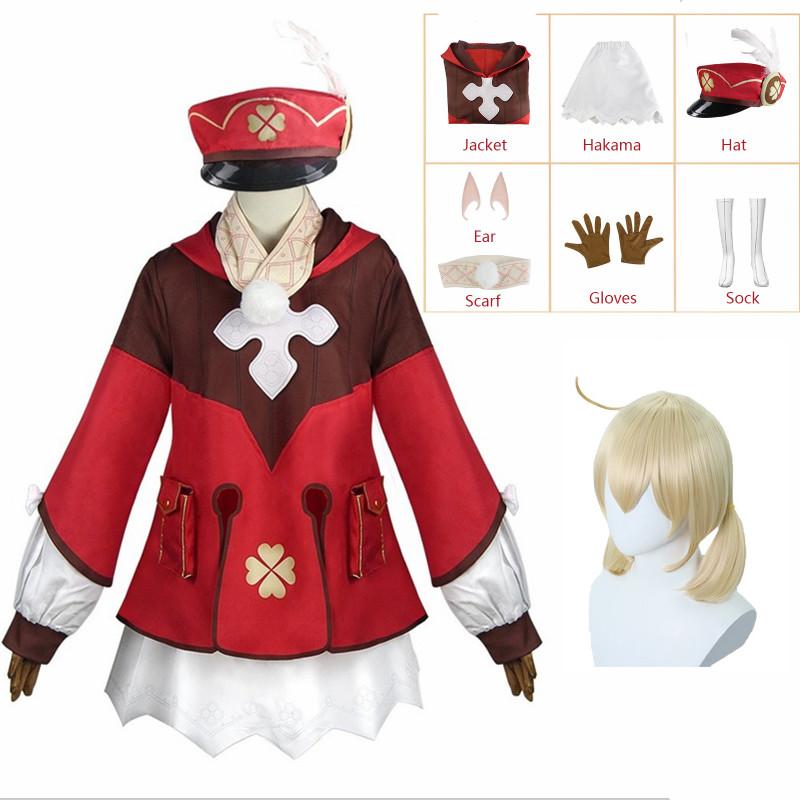 Spiel Klee Cosplay Kostüm Anime Perücken Uniform Nette Loli Party Outfit Anzug Frauen Halloween Karneval Kostüme XXXL-(Costume+Wig)