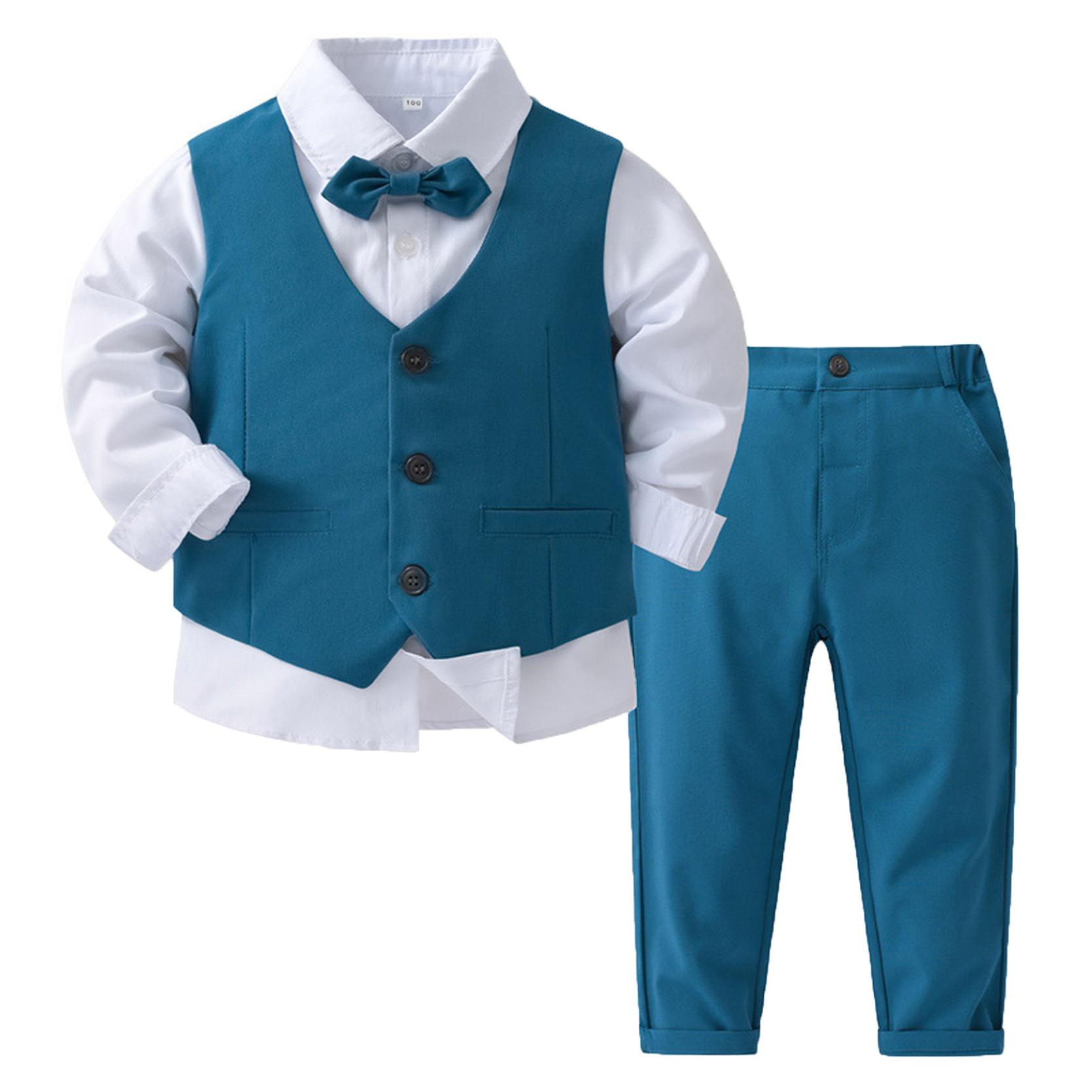 Baby-Jungen-Kleidungssets, Baumwollhemd, Weste und Hose, Smoking-Herrenanzug, festliche Party, Hochzeit, Taufe 3-4 Years blau