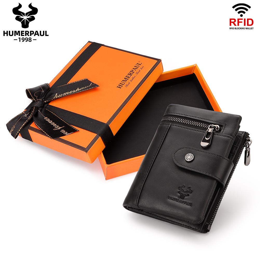HUMERPAUL Echtes Leder Herren Geldbörse Leder Rfid Multi-Card Geldbörse schwarz
