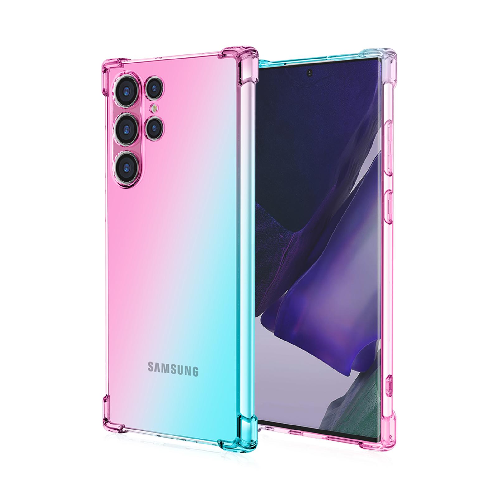 Klare, süße Handyhülle mit Farbverlauf, schlanke, kratzfeste, flexible TPU-Abdeckung, stoßfeste Schutzhülle für Samsung Galaxy S22 5G, S23 FE, S24 Ultra, S23+ Samsung Galaxy S23 5G rosa/grün
