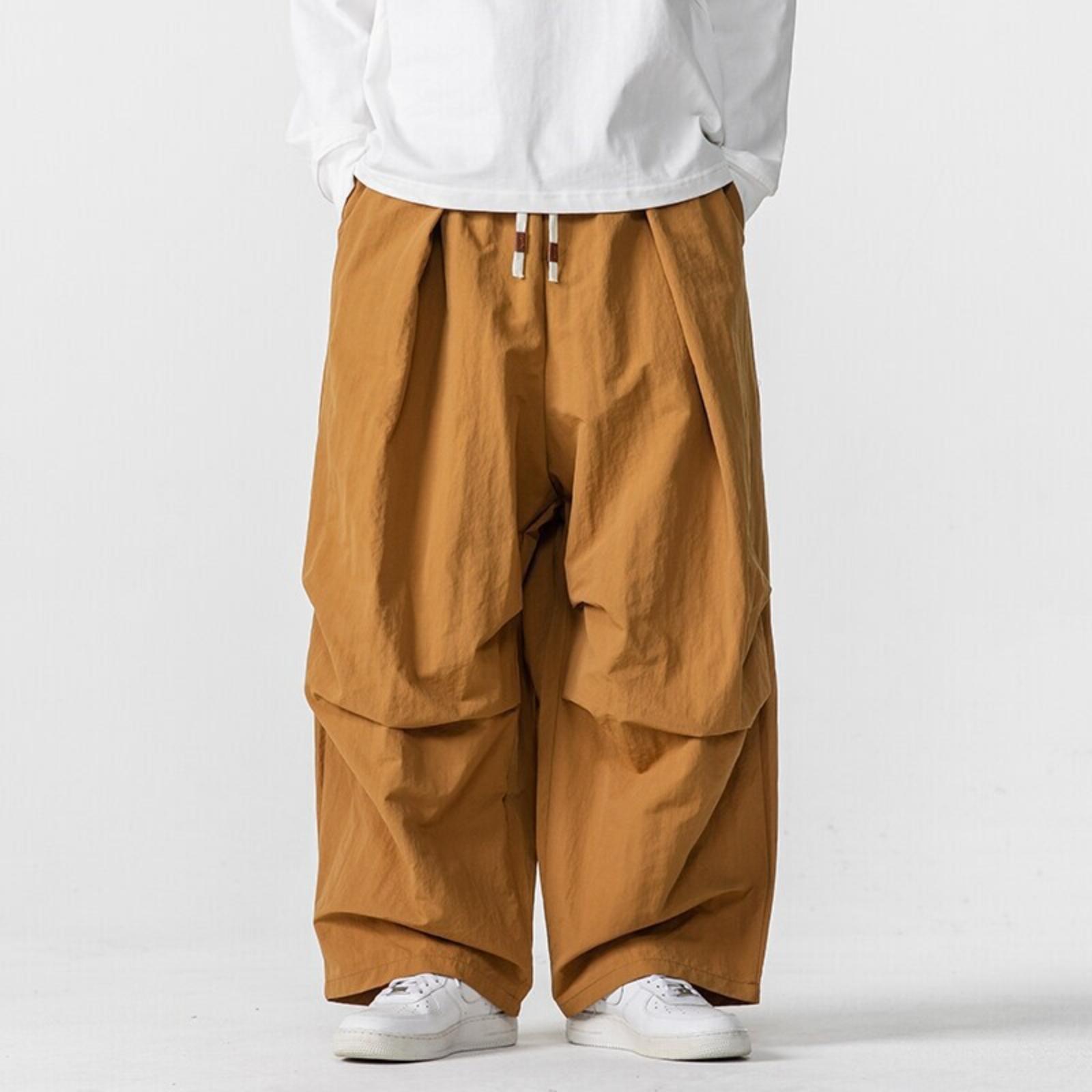 Japanisch, Farbe, Retro Silhouette Fallschirmjäger, Unisex Kordelzug Trendige Lässige Cargohosen XL brown