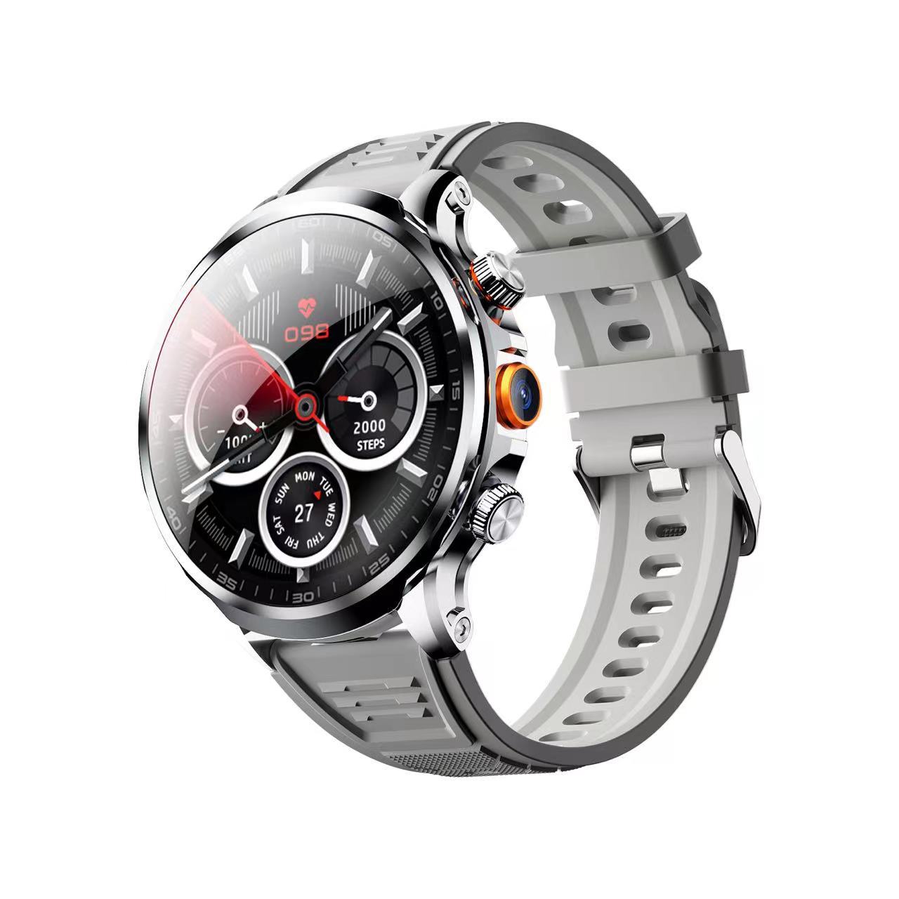 128G SIM-Karte Smartwatch Runder Bildschirm Kartentelefon Uhr 1,95-Zoll-Smart Watch Kamera Herzfrequenz NFC gray