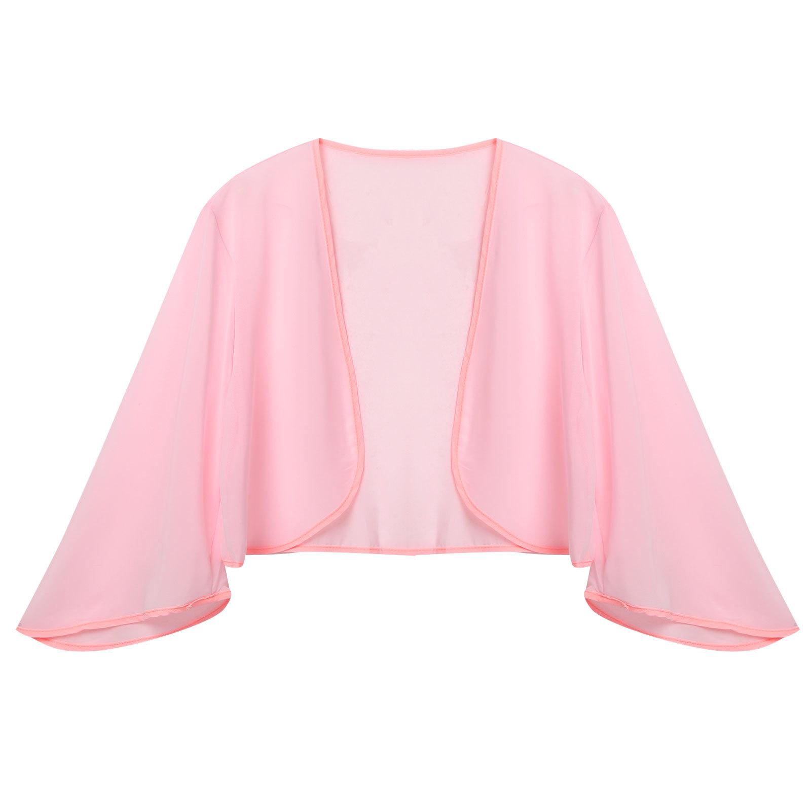 Eleganter Bolero für Damen, 3/4-Ärmel, Chiffon-Cardigan, Hochzeit, Party, Brautkleid, Überzüge S rosa