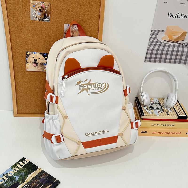 Neuer Niedlicher Kontrastfarbener Mädchen College-Stil Rucksack Vielseitiger Junior High School Rucksack mit Großer Kapazität Lässiger Rucksack . white