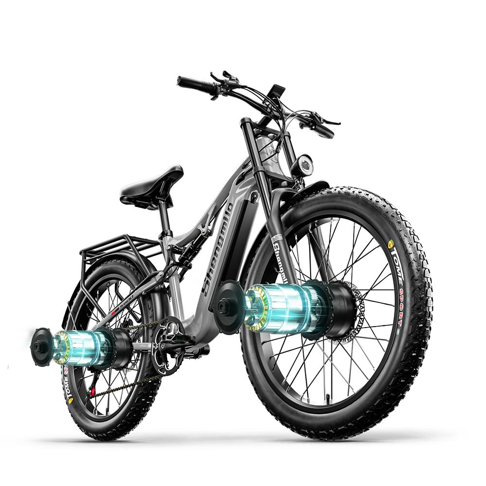 Shengmilo S600 Elektrisches Mountainbike 2000W Doppelmotor, 48V Samsung Akku, 26 Fat Tire, Hydraulische Bremsen, 45km/h Off-Road & Pendler E-Bike grau
