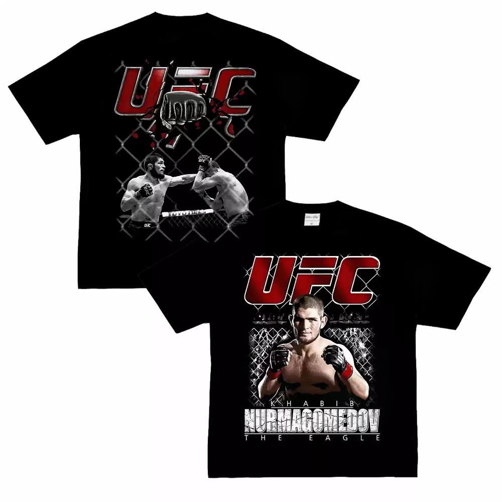 Khabib Nurmagomedov Der Adler UFC Zweiseitiges Übergroßes T-Shirt, Unbesiegter Champion Grafik-T-Shirt, Unisex Freizeit-Oberteil 5XL bunt