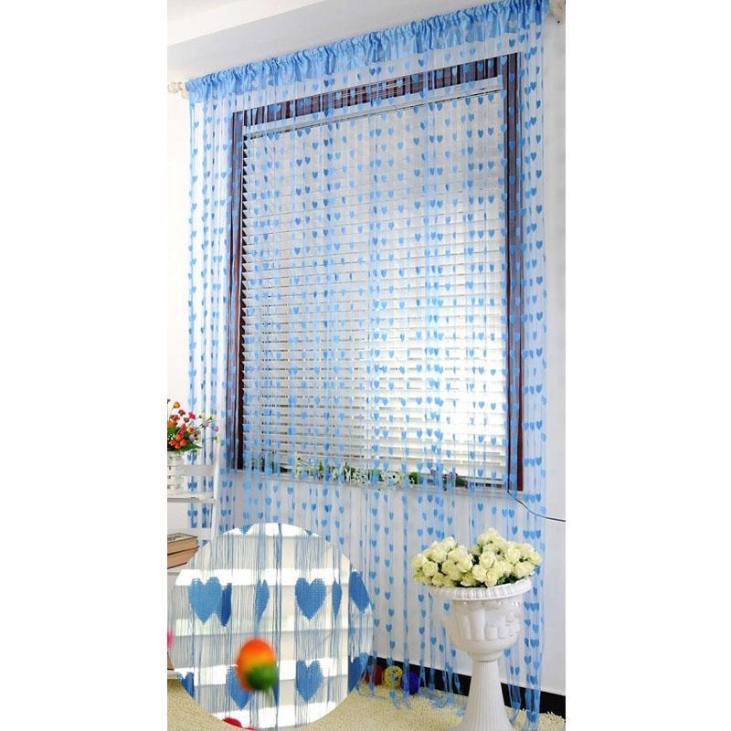 100*200Cm Romantische herzförmige String Gardinen für Wohnzimmer Schlafzimmer Vorhang himmelblaue