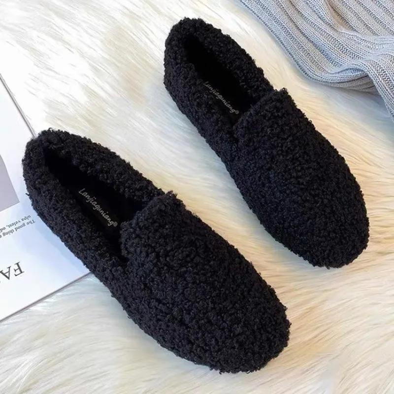 Mode Neue Damen Pelz Ballerinas Herbst Warm halten Plüsch Flach Slipper Freizeitschuhe für Damen Slipper Outdoor Damen Laufschuhe 39 schwarz