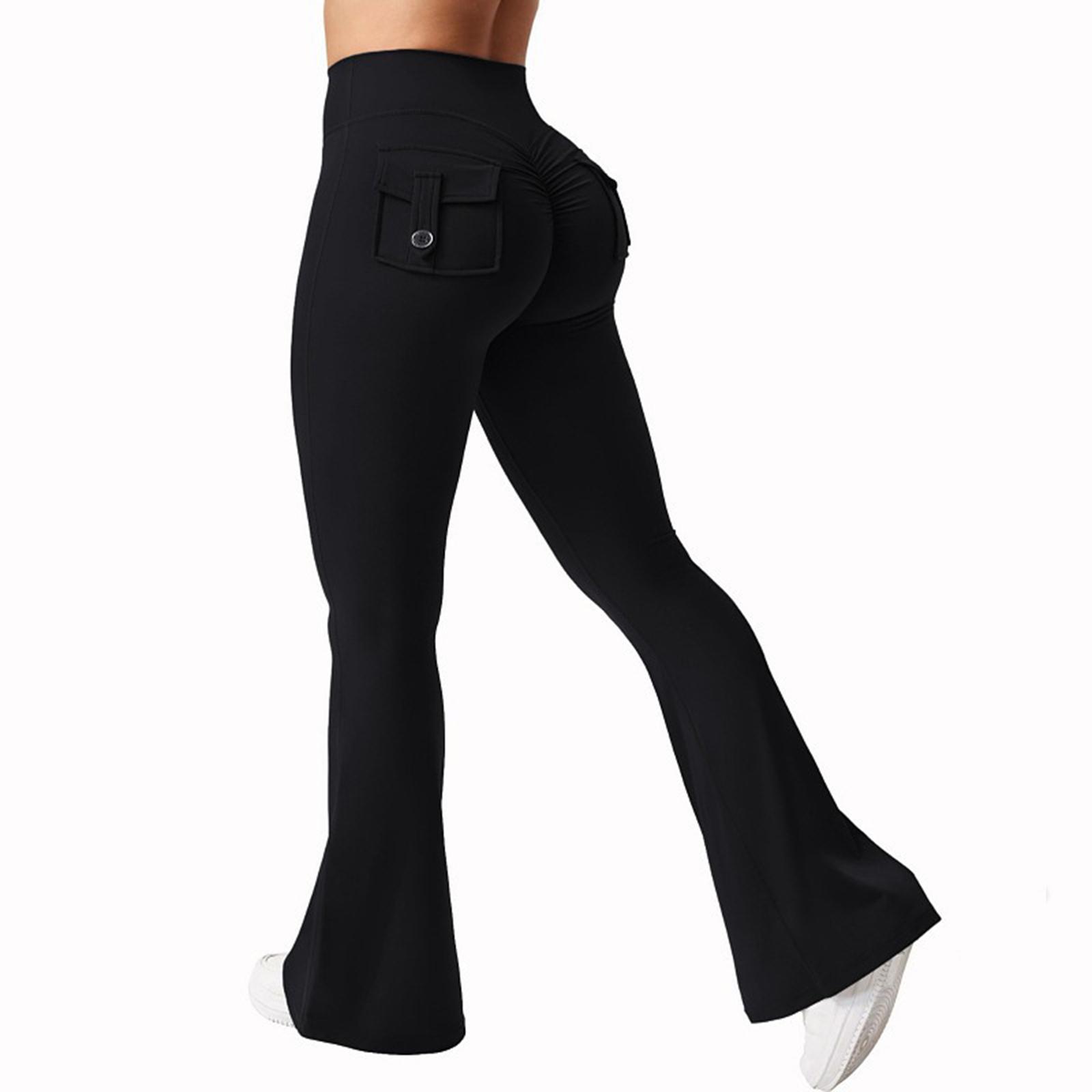 Damen Elastische Schlaghosen Stretch Schnelltrocknend Yoga Bekleidung Schlanker Look Fitness Freizeit Sporthosen S schwarz