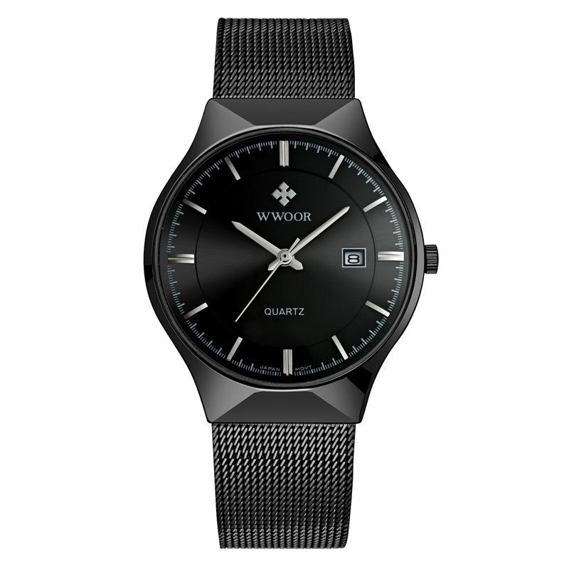 WWOOR Uhr Herren Luxus Ultraflach Lässige Herrenuhr Blau Wasserdicht Edelstahl Quarz Automatisches Datum Mode Herrenuhren schwarz