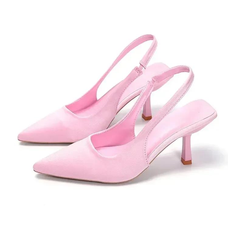 Sommer Frauen Heels Sandalen Rot Spitz Slingback Sandalen Schuhe Grün Schwarz Lila Kitten Heels Party Prom Damen Stilettos 42 rosa