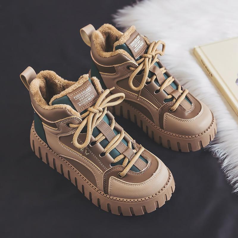 Damenschuhe All-Matching Fleecegefütterte Weiße Schuhe Damen Winter High-Top Board Schuhe Sport Baumwollschuhe Warmhaltende Baumwollgepolsterte Schuhe 40 apricot