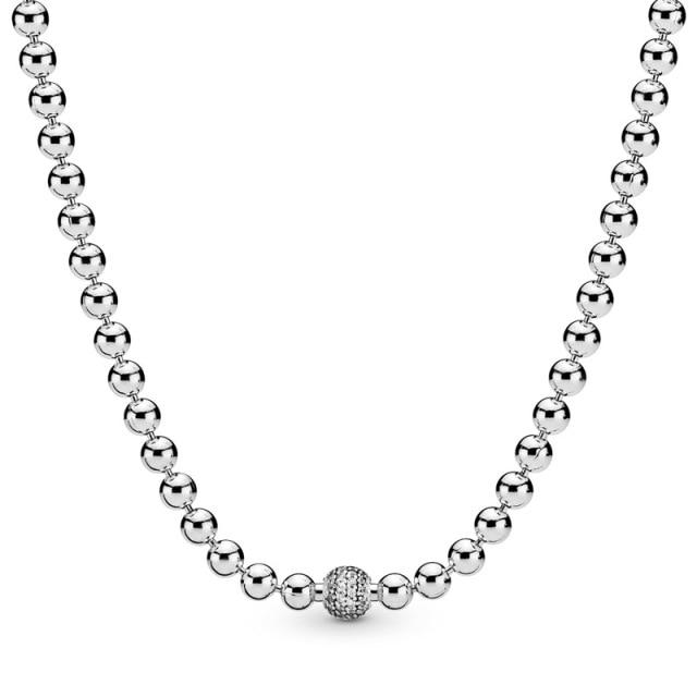 Neue 925 Sterling Silber Halskette Rose & Silber Perlen & Pflastern Kristall Schiebe Halskette Für Frauen Hochzeit Geschenk Diy Europa Schmuck 45cm silber