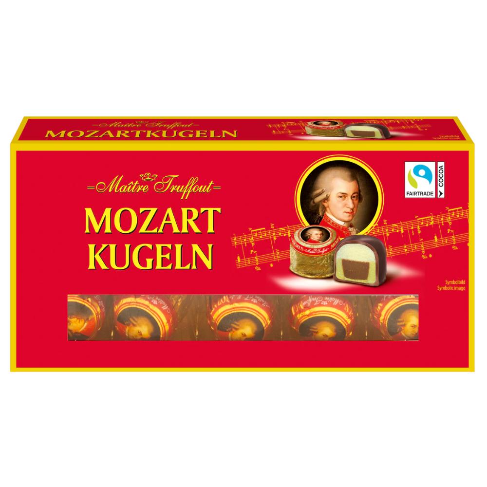 MaitreTruffout Mozartkugeln Luxuriöse Pralinen mit Marzipan und Haselnüssen in Zarter Milchschokolade 200g