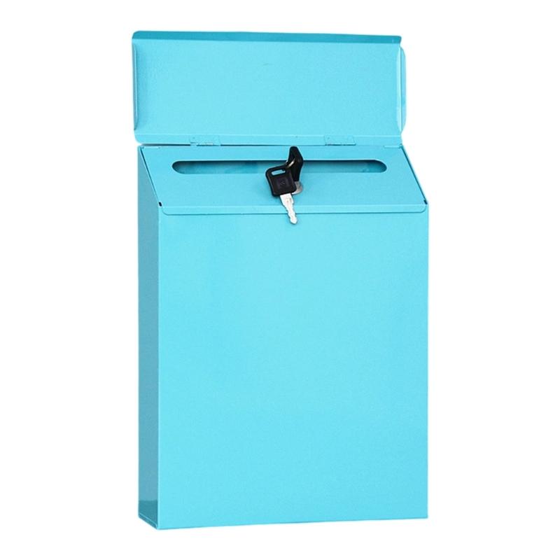 Wetterfester Vintage Eisen Briefkasten Wetterfester Wandmontage Abschließbarer Briefkasten Für Gartenzaun Terrassen Haustür Privatsphäre blau