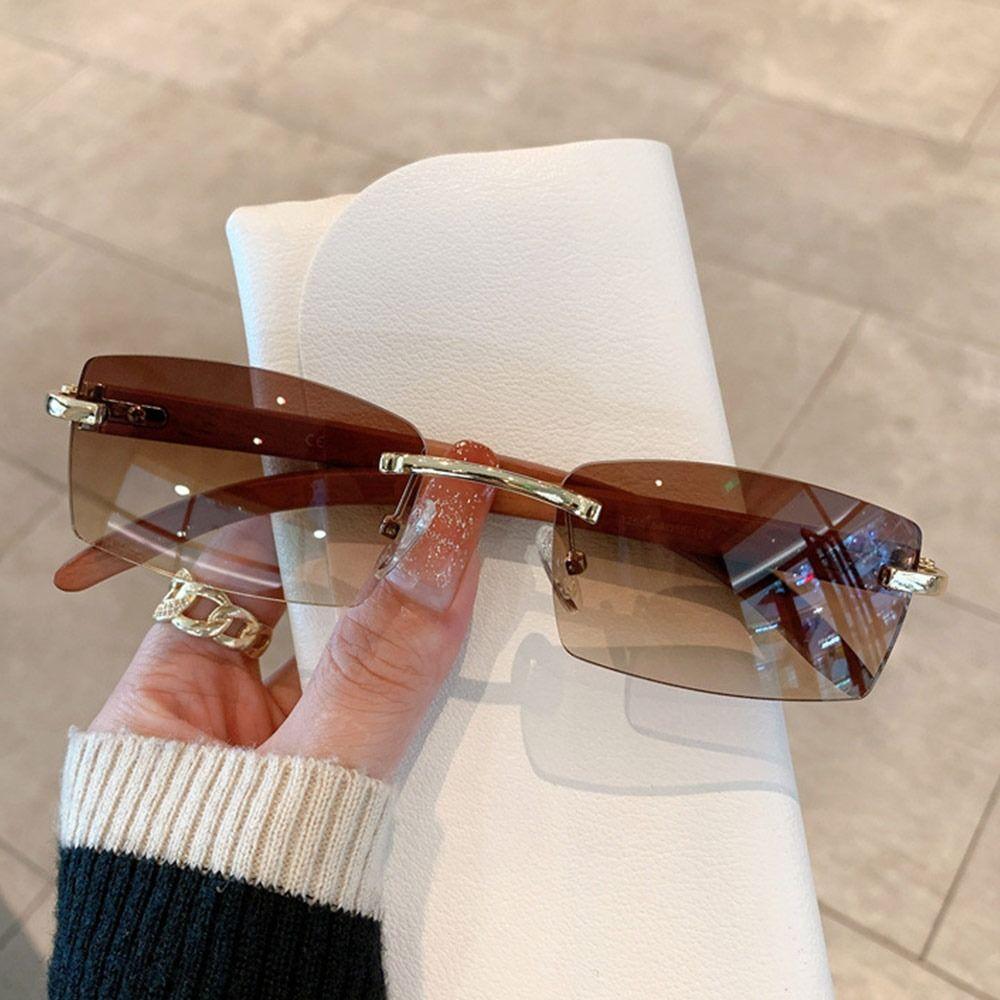 Punk-Sonnenbrille mit Farbverlauf, UV400, rahmenlose Brille, Vintage-Sonnenbrille für Damen und Herren Gold-Tea