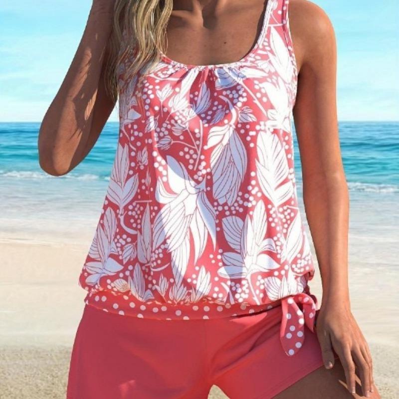 Bedruckter Badeanzug Damen Zweiteiliger Badeanzug 3XL rot