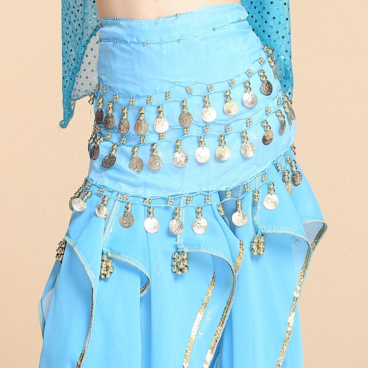 Frauen Bauchtanz Hüfttuch Wrap Taille Kette Gürtel Tanz Rock Kostüm Münzen Dancewear 115cm blau